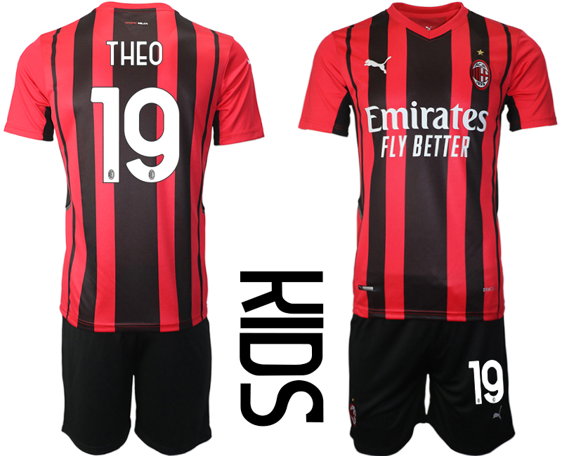 Youth 2021-2022 Club AC milan home red #19 Soccer Jersey